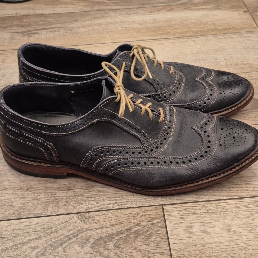 ALLEN EDMONDS Neumok Dark Blue Grey Leather Sz‎ 12 D Mens Wing Tip Oxfords Shoes